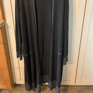 Eileen Fisher Charcoal and Light Gray Striped Cardigan